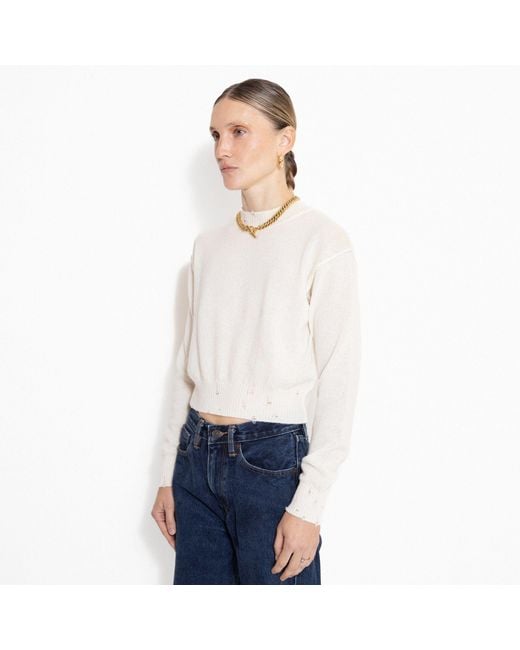 SVETA Milano White Billie Cashmere Sweater With Embroidery