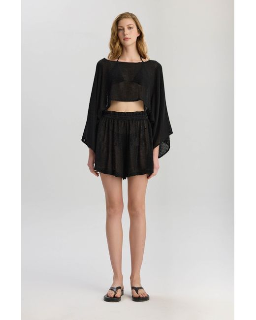 Lilamie Black Carmen Loose Fit Long Sleeve Beach Blouse