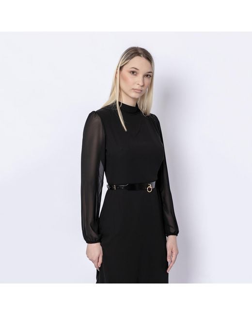 Haute Cuir Black Skinny Ringed Leather Belt