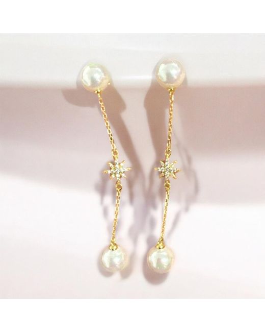 Latelita London White Falling Star Pearl Drop Earrings