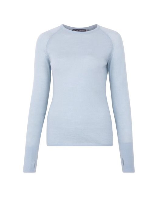 Paul James Knitwear Blue Midweight Merino Activewear Training Eos Top