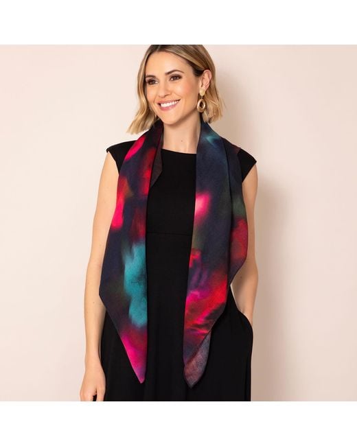 Alie Street London Red Leoni Silk Wool Scarf Moonlit Florals