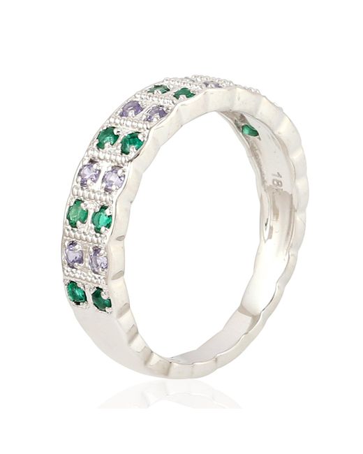 Artisan Green Solid 18k White Gold In Prong Emerald & Tanzanite Gemstone Beautiful Band Ring