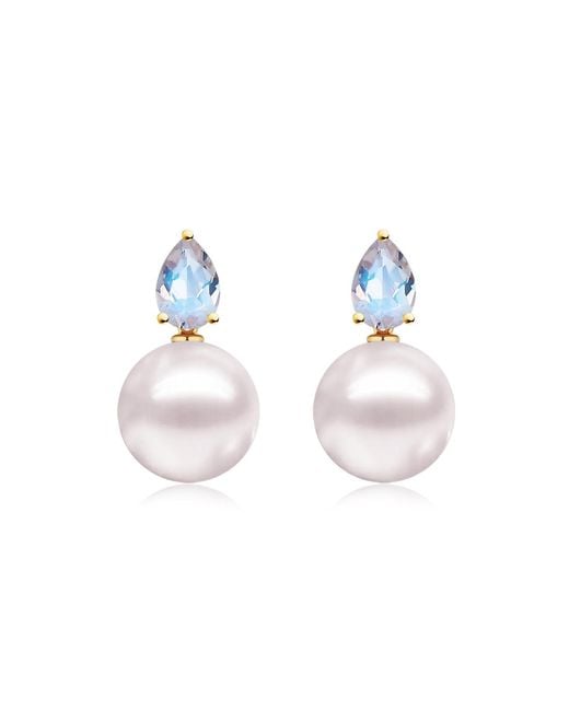 Kai Fine Jewelry Blue Solid Natural Moonstone & Freshwater Pearl Venus Tears Convertible Earrings