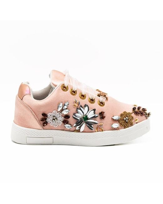Rettrose Pink Freya Luxury Nude Satin Handmade Embellished Tennis Shoe