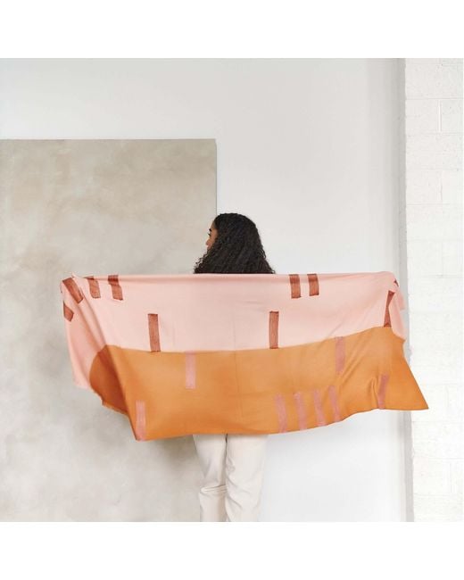 Variously Pink Canyon Hand Embroidered Hand Woven Merino Blend Scarf
