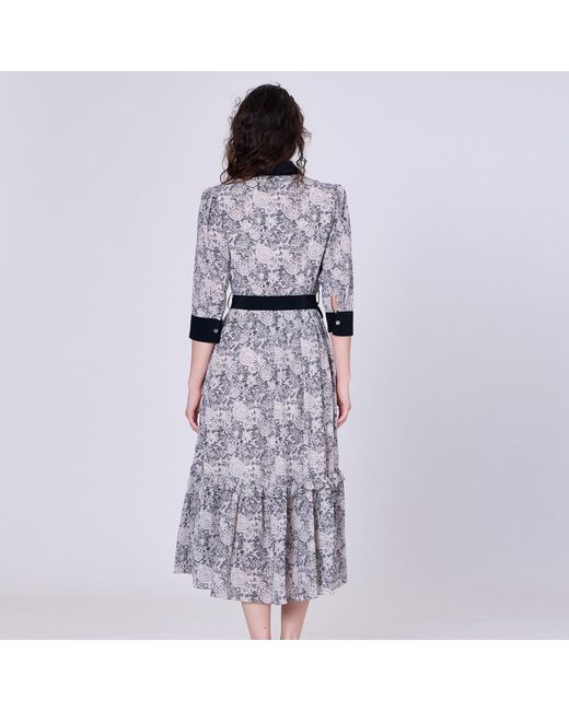 Smart and Joy Gray Neutrals Bi Material Printed Blouse-dress
