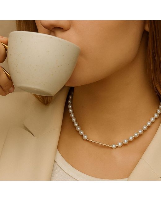 My Little Nature White Freshwater Pearls Necklace With Real Plated Tube Detail
