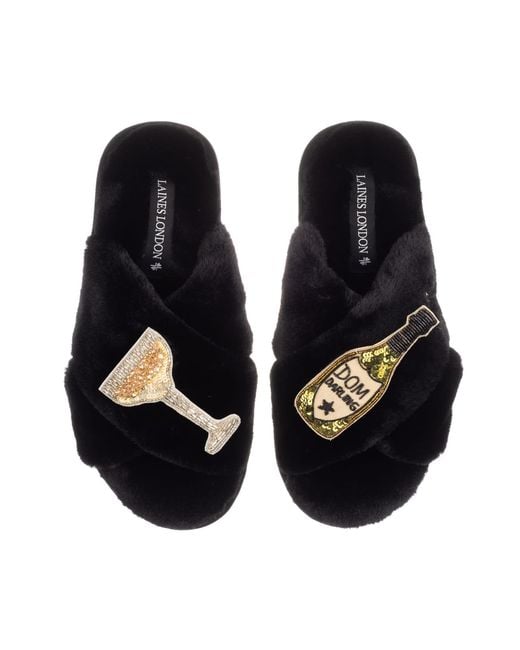 Laines London Blue Classic Laines Slippers With Dom Darling Champagne Brooches
