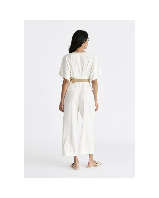 Paisie White Linen Blend Button Jumpsuit