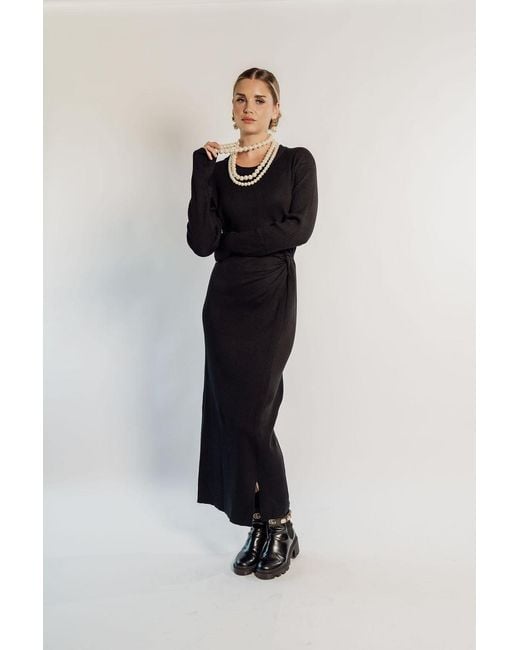 Rave on Trend Black Knot Detail Knitted Maxi Dress