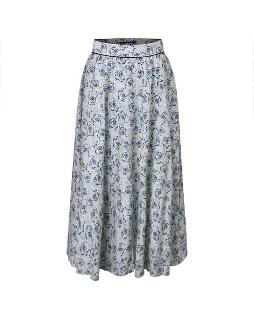 Smart and Joy Gray Floral-Print Cotton Midi Skirt