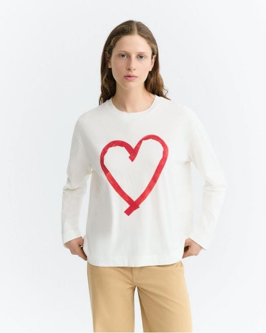 Thinking Mu White Heart Tape Emily Long-Sleeve T-Shirt