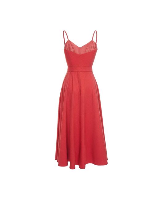 ALINA CERNĂTESCU Red Simba Linen Draped Cocktail Midi Dress With Front Slit And Pockets