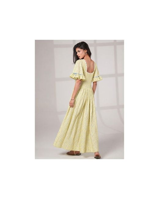 Rose & Nancy Yellow Mori Lemon Print Maxi Dress
