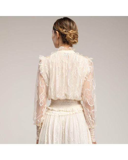 Tantra Spain Sl Natural Neutrals Lace Top With Elasticated Cuffs And Waistband, V-Neck, And Straps