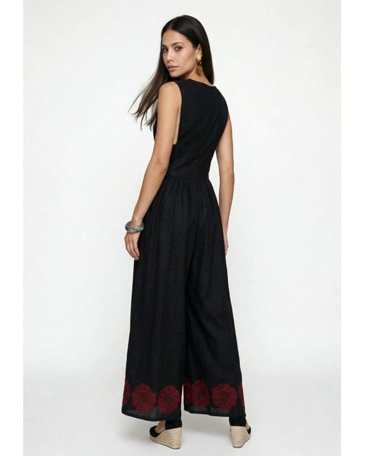 Raffya Black Vanessa Wide Leg Embroidered Jumpsuit