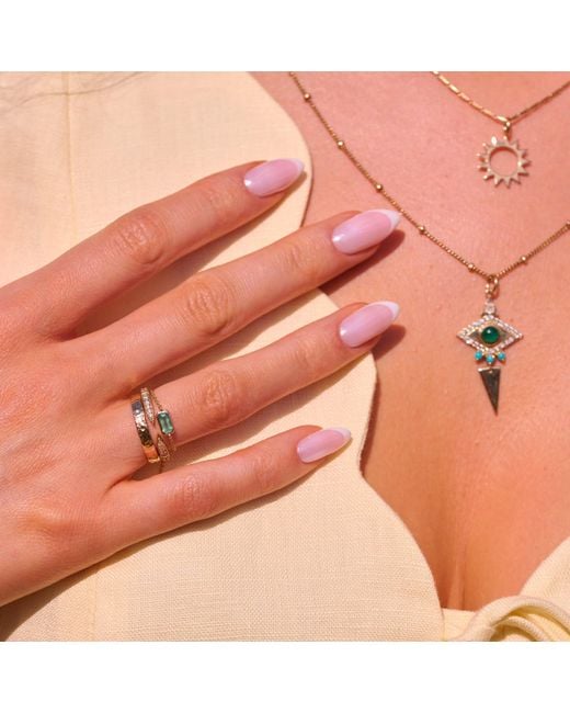 Zohreh Metallic Emerald Adjustable Chain Ring 9K