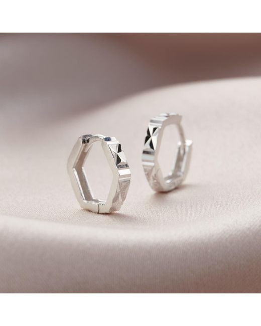 Posh Totty Designs Metallic Sterling Silver Faceted Hexagon huggie Earrings