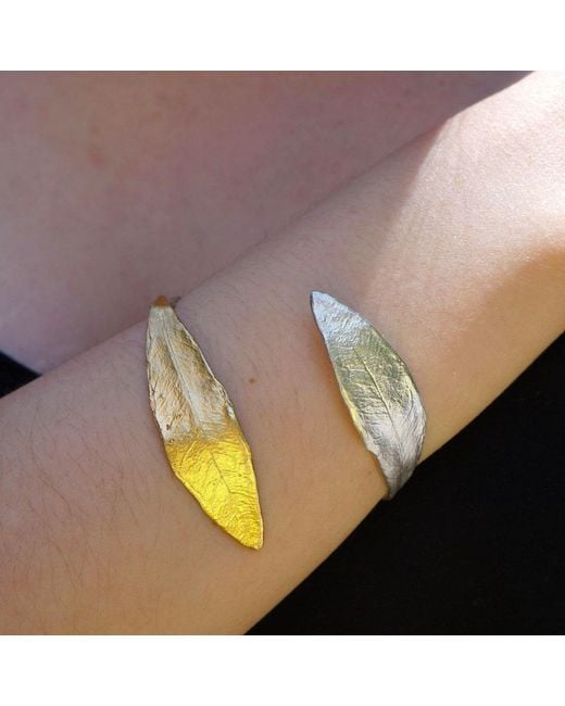 Mother Nature Jewelry Metallic Two-Tone Leaf Cuff, Handmade Adjustable Bracelet