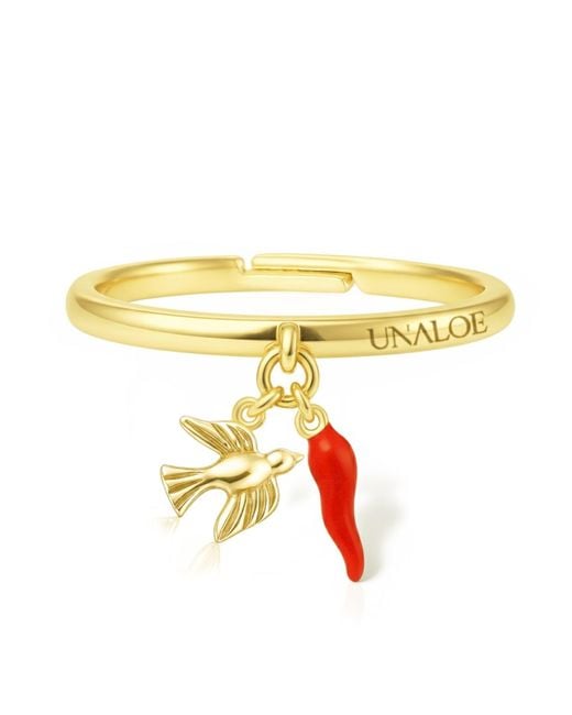 Unaloe Yellow Adjustable Plated Italian Horn And Dove Charm Ring