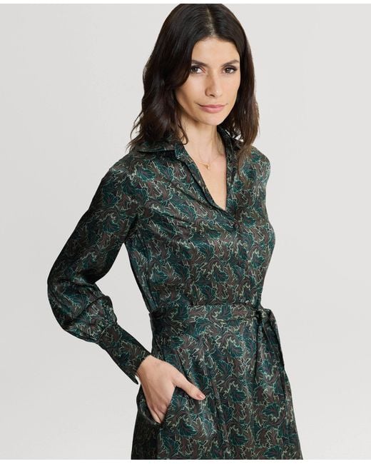 Really Wild Clothing Green Hawthorn Silk Open Neck Shirt Dress
