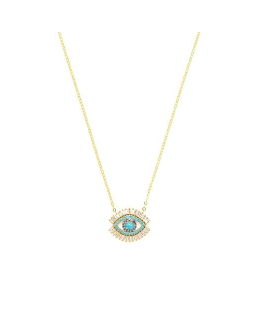 Seven Saints Metallic Evil Eye Necklace, Vermeil With And Zirconia Baguette Diamonds