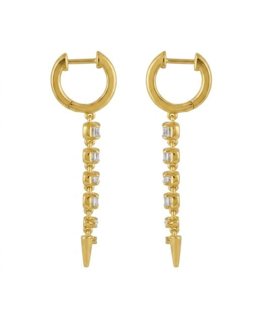 Artisan Metallic 14K Baguette Diamond Drop Huggie Hoop Earrings
