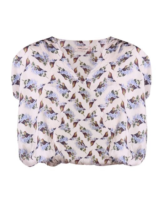 Traffic People Multicolor Neutrals Hummingbird And Bird Print Whispers Cropped Top