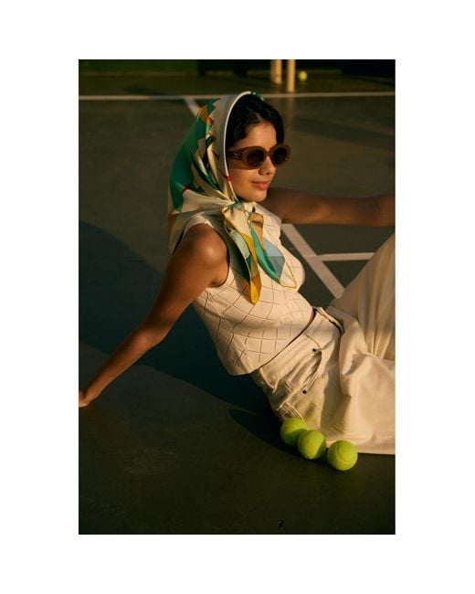 Jessie Zhao New York Blue Double Sided Silk Scarf Of Tropical Breeze