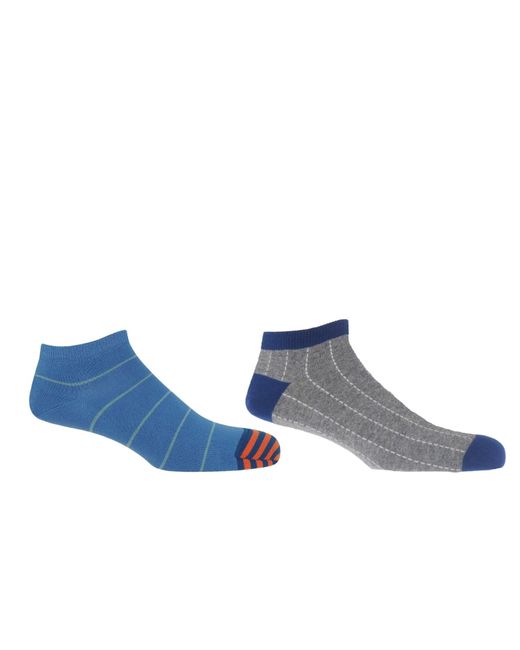Peper Harow - Made in England Blue Thin Stripe & Dash Trainer Socks Bundle for men