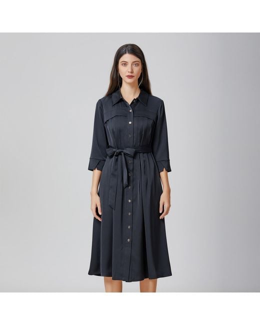 Smart and Joy Black Stitched Pleats Shirt-Dress