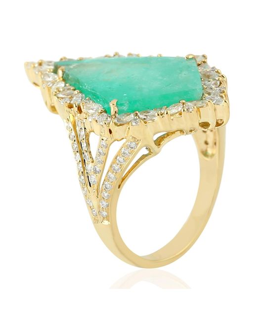 Artisan Green Natural Emerald Marquise Diamond Dangle Cocktail Ring Yellow Gold Jewelry