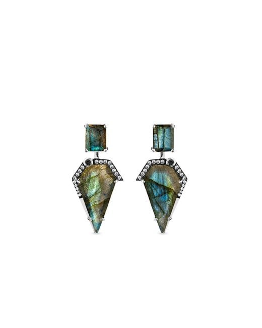 SALLY SKOUFIS Green Blade Earrings With Natural Diamond & Labradorite