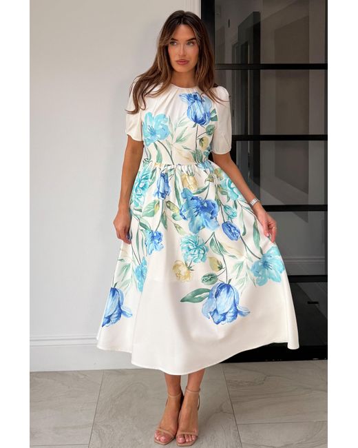 Girl In Mind Blue Janet Floral Midi Dress