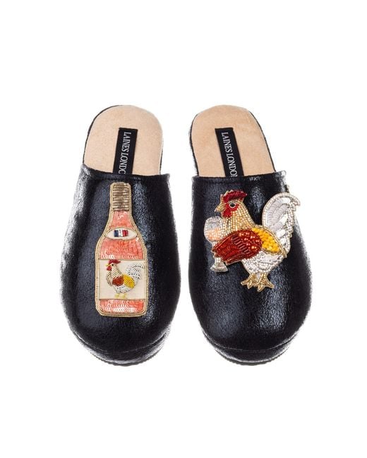 Laines London Orange Softie Slippers With Chicken Wine Brooches