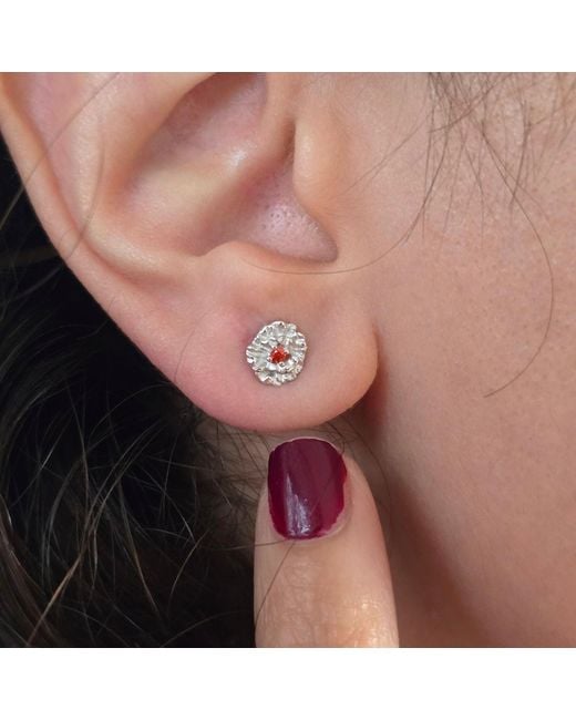 Harfi Metallic Garnet January Birthstone Carnation Birthflower Sterling Stud Earrings