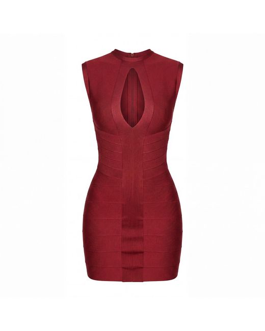 Irmak Su Guclu Red Lena Body Sculpt Burgundy Bandage Dress