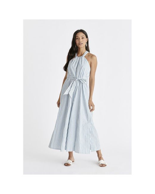 Paisie Blue Striped Halterneck Cotton Jumpsuit