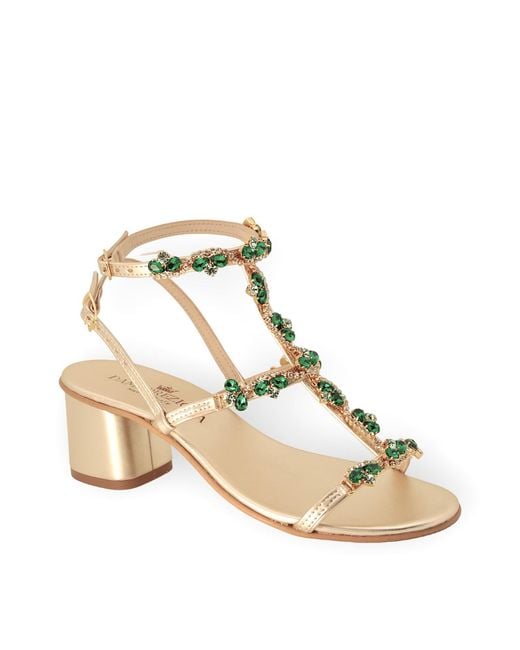 DAMAPREZIOSA Metallic Irina Sandal With Emerald Crystal Drops