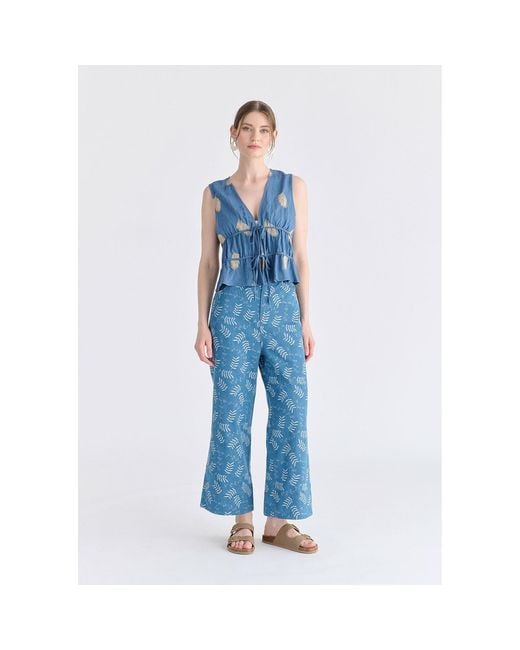 Paisie Blue Leaf Embroidered Tie Front Waistcoat