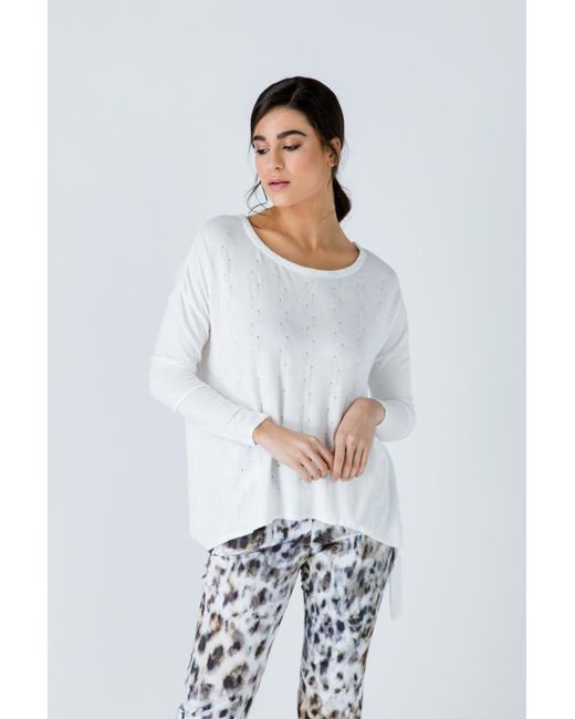 Conquista White Neutrals Knit Jacquard Detail Top
