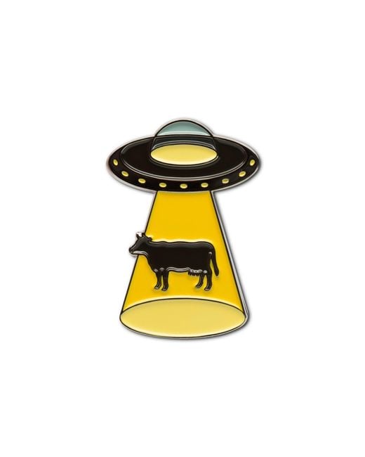 Make Heads Turn Yellow Enamel Pin Ufo Cow Abduction