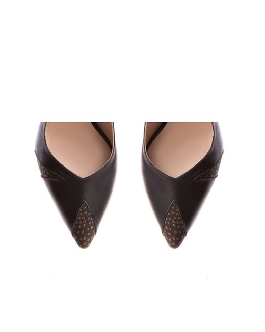The 5Th Element Black Alura Chocolate Leather Pumps With-Dotted Toe