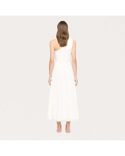 Nissa White Floral-Appliqué Midi Dress