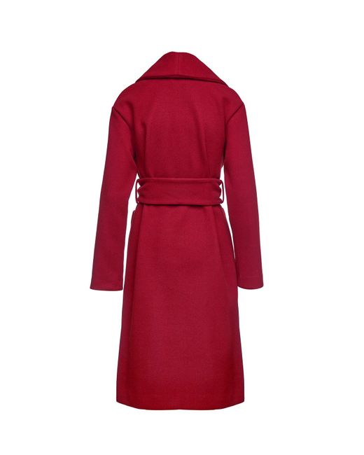 Conquista Red Long Dark Faux Mouflon Coat With Belt