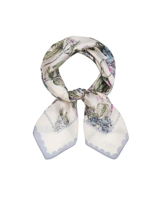 Fable England White Neutrals Hydrangea Small Quilted Makeup Bag & Hydrangea Square Scarf Set