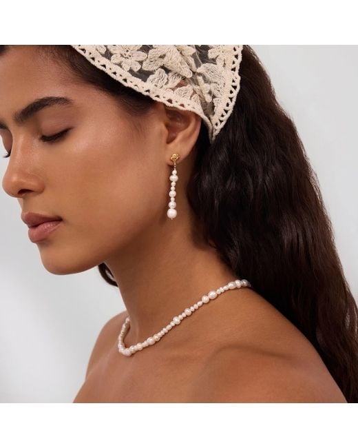 Vanhi White Knot Multi Pearl Drop Earrings