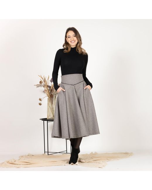 Nikka Place Gray Flare Wool Skirt With High Waist