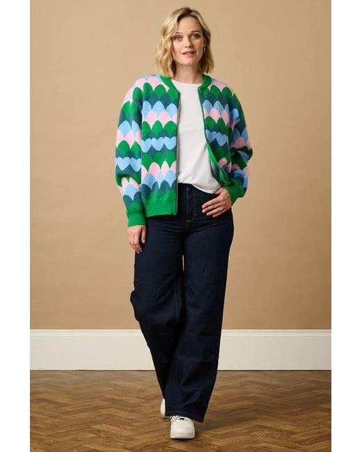 Sugarhill Green Solana Knitted Bomber Multi, Heart Scallop